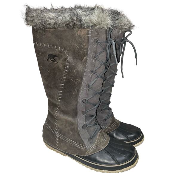SOREL Cate the Great Weather Gray Waterproof  Leather Faux Fur Boots  Size: US 9 - Picture 1 of 7